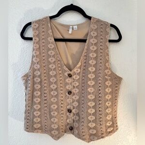 Cato Beige Crochet Button-Up Vest